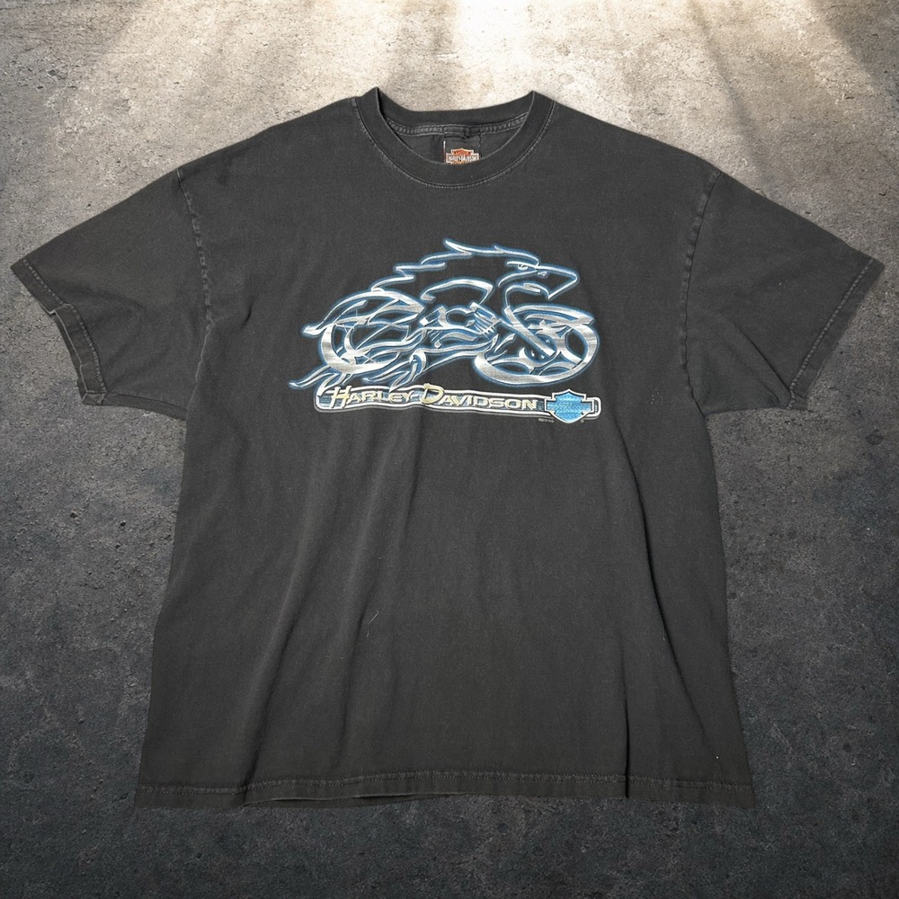 Vintage 2000 Harley Davidson Marseille France Graphic T-Shirt Black XL Skater